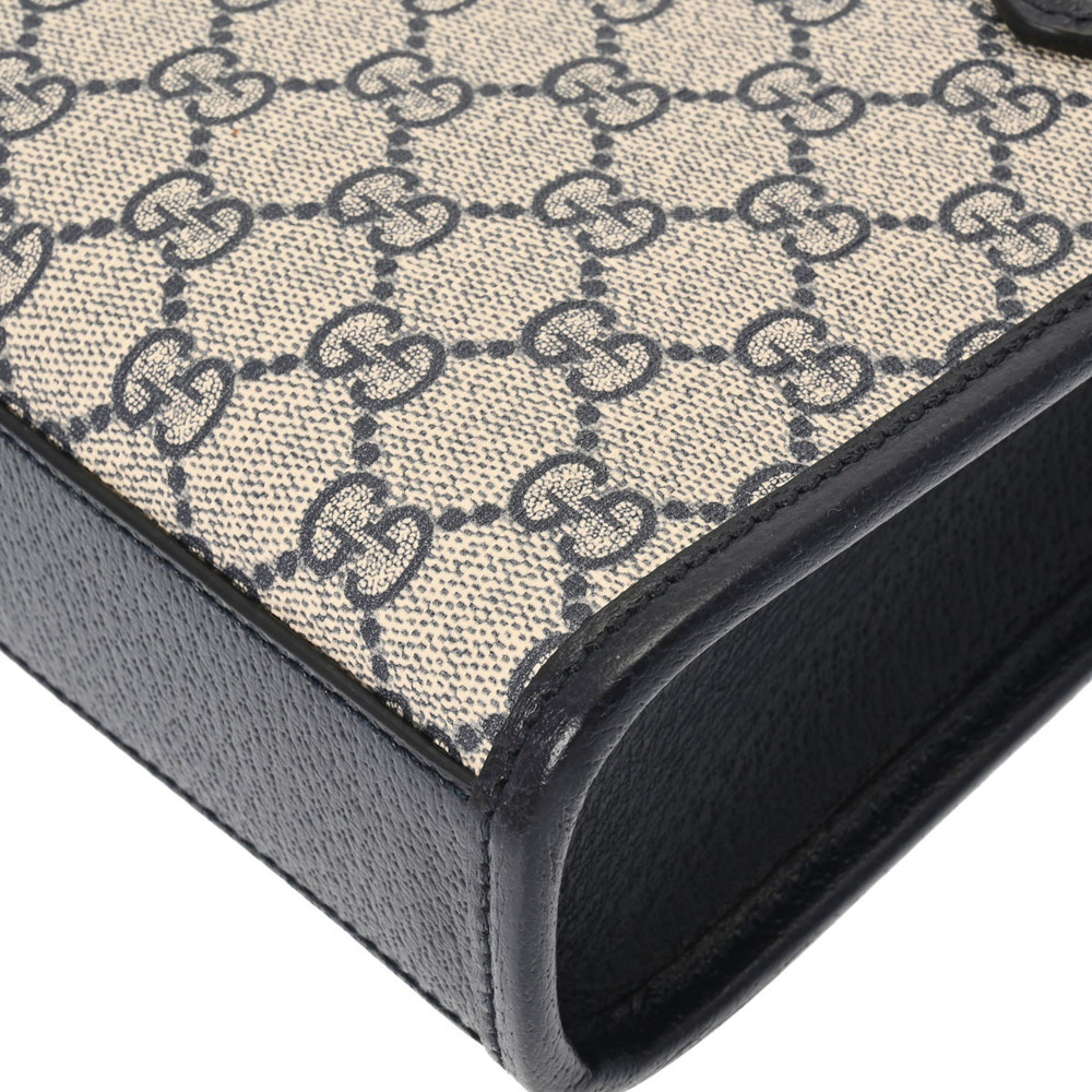 GUCCI Interlocking Tote Bag GG Beige Navy Blue Leather Handbag - Picture 6 of 9